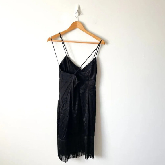 Zara Fringed Slip Mini Dress Black Size XS - Picture 8 of 11